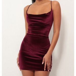 Cowl neck velvet dress